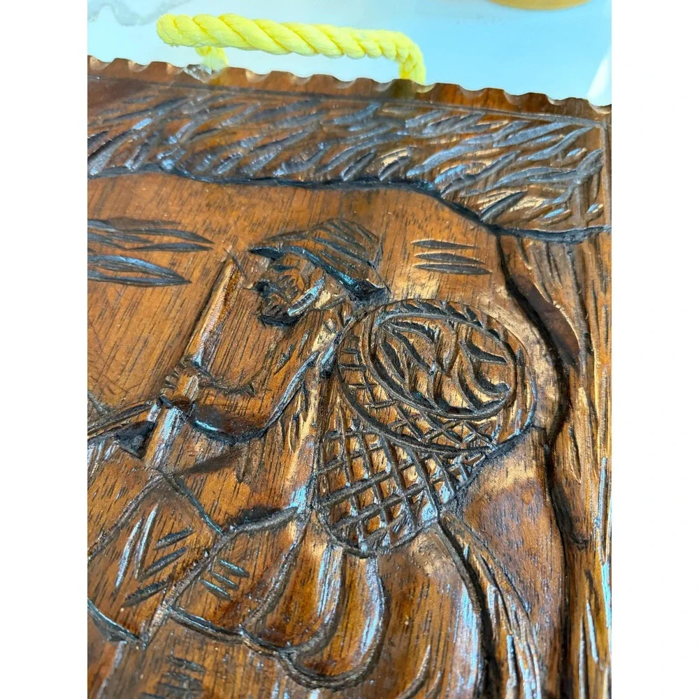Vintage Panama Wood | Hand Carved Folk Art Plaque | Mid Century Wall Art
